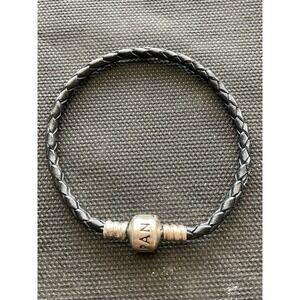 Pandora Moments Black Braided Leather Charm Bracelet 925 Sterling Silver Clasp